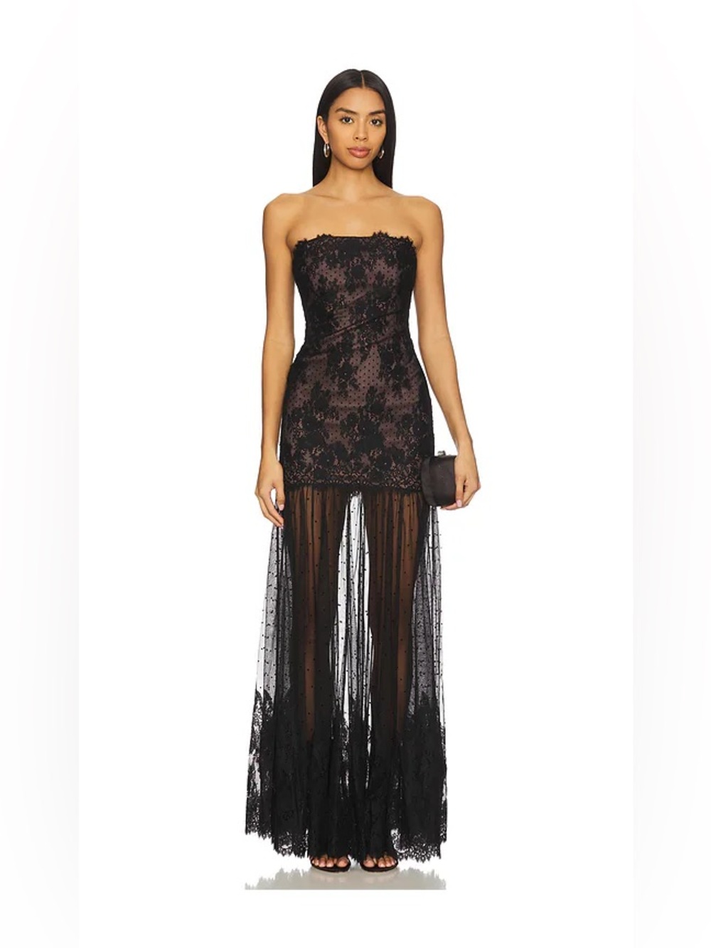 Retrofête Vespera Black Strapless Lace Maxi Dress REVOLVE FWRD